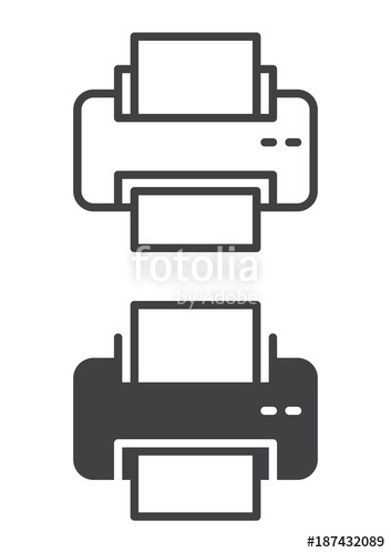 353x500 Printer Icon, Line And Solid Version, Outline And Filled Vector