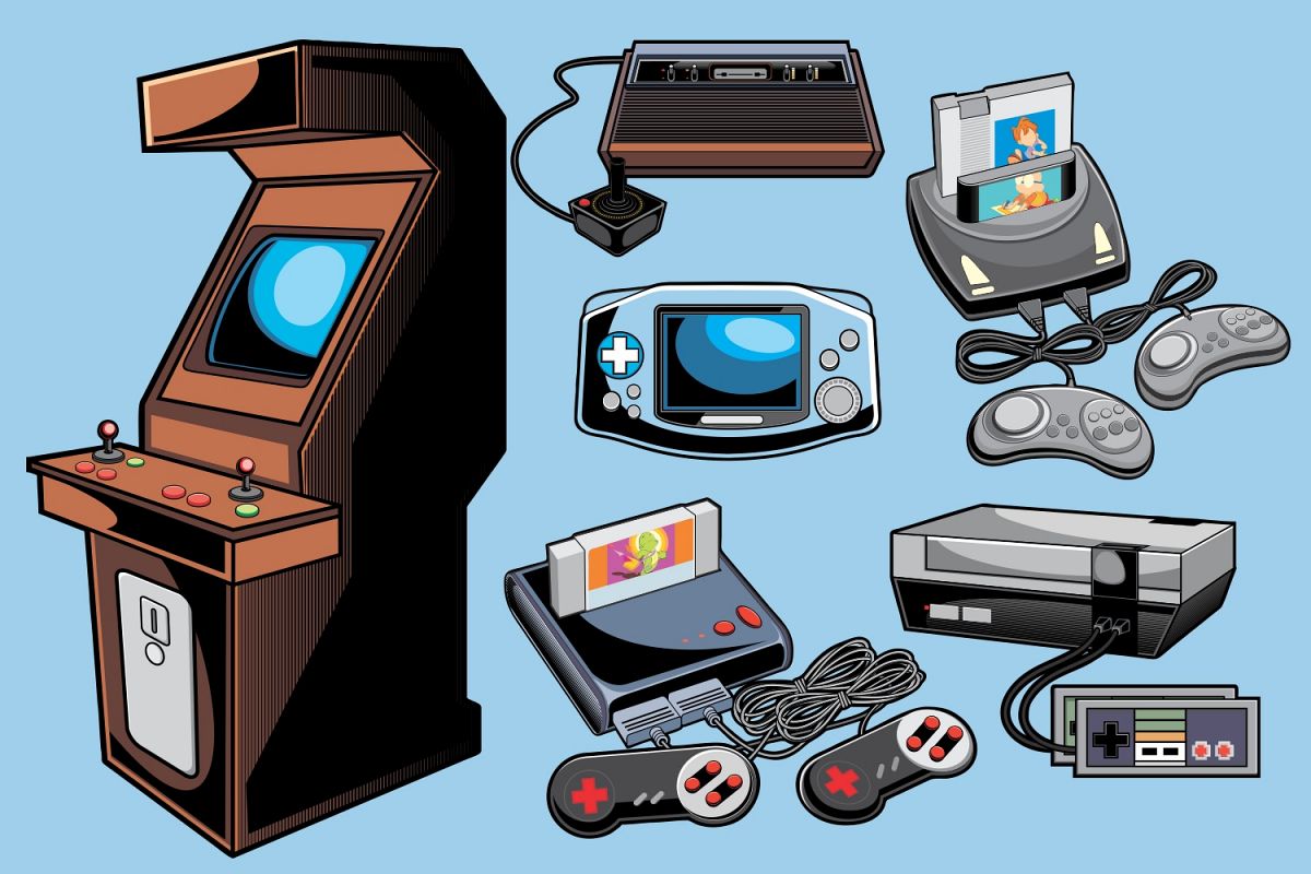 Retro Game Console Vector Pack 1200x800 Retro Game Console Vector Pack
