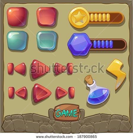447x470 Game Background With Buttons And Resources Icons Set