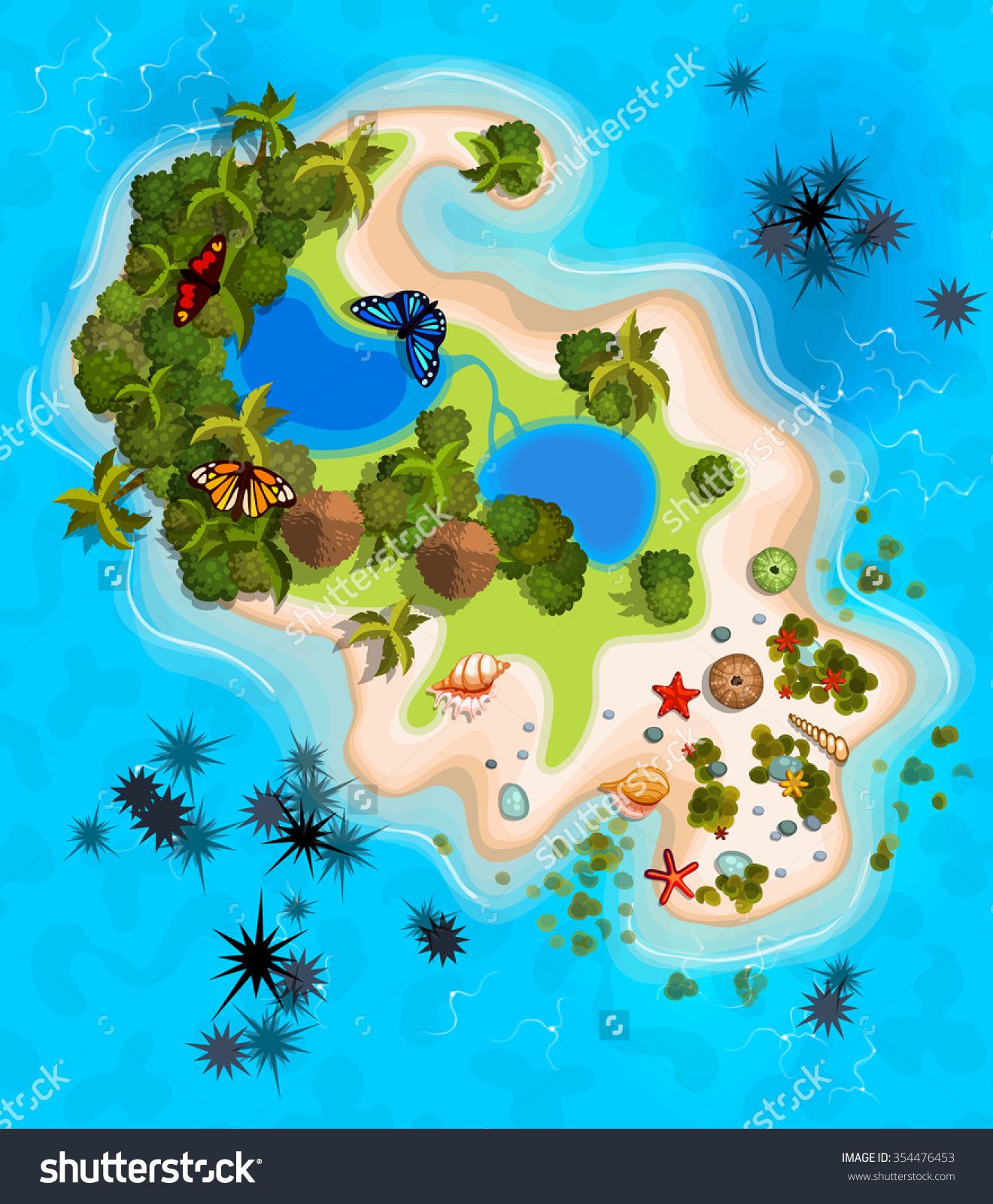 1320x1600 Cartoon Tropical Exotic Island In Ocean Top View Island Sprite