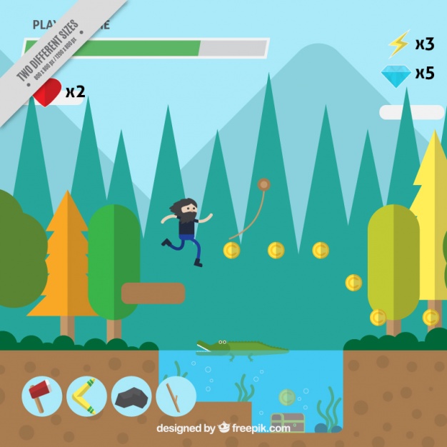 626x626 Background Of Platform Video Game With A Landscape In Flat Design