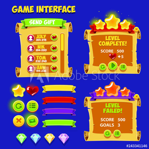 500x500 Cartoon Blue Game User Interface, Vector Assets For Mobile Games