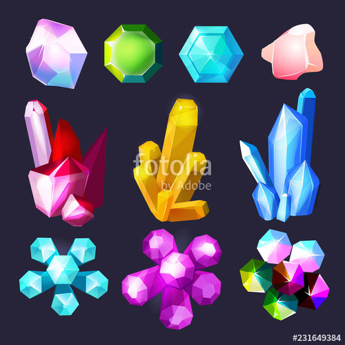 500x500 Gemstones Cartoon Crystals Rock Stones And Quartz Amethyst Vector