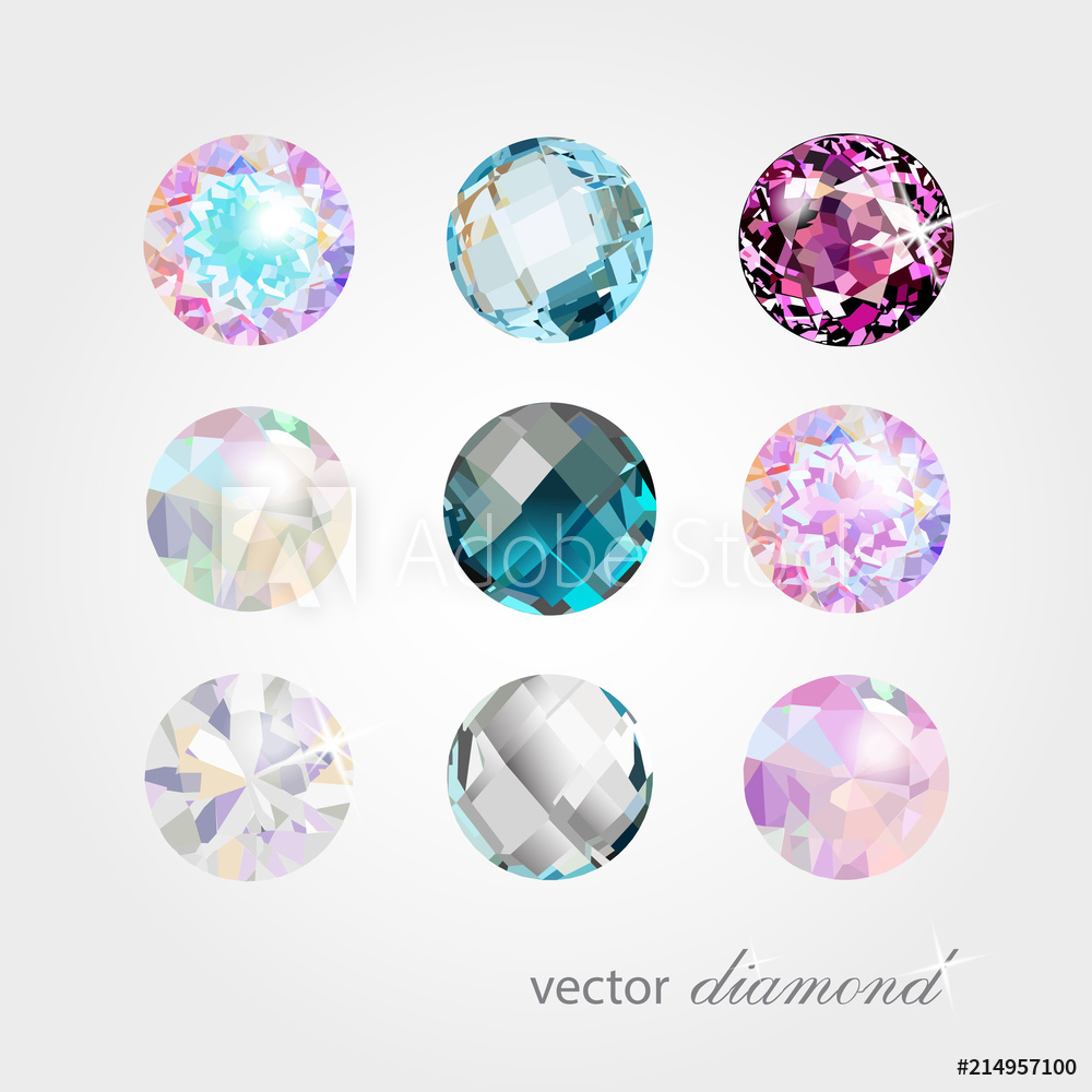 1000x1000 Photo Art Print Sollection Of Different Colour Vector Gemstones