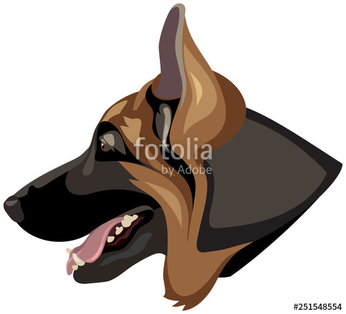 500x453 German Shepherd Dog Head Profile Color Vector Illustration