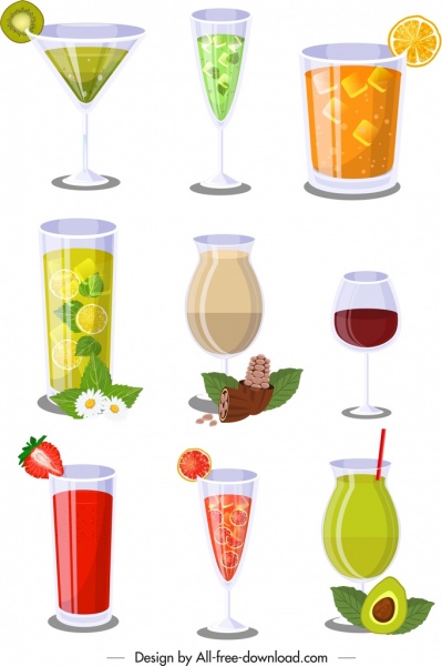399x600 Cocktails Glass Icons Collection Colorful Modern Design Free