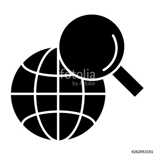 500x500 Global Search Solid Icon Magnifying Glass And Globe Vector