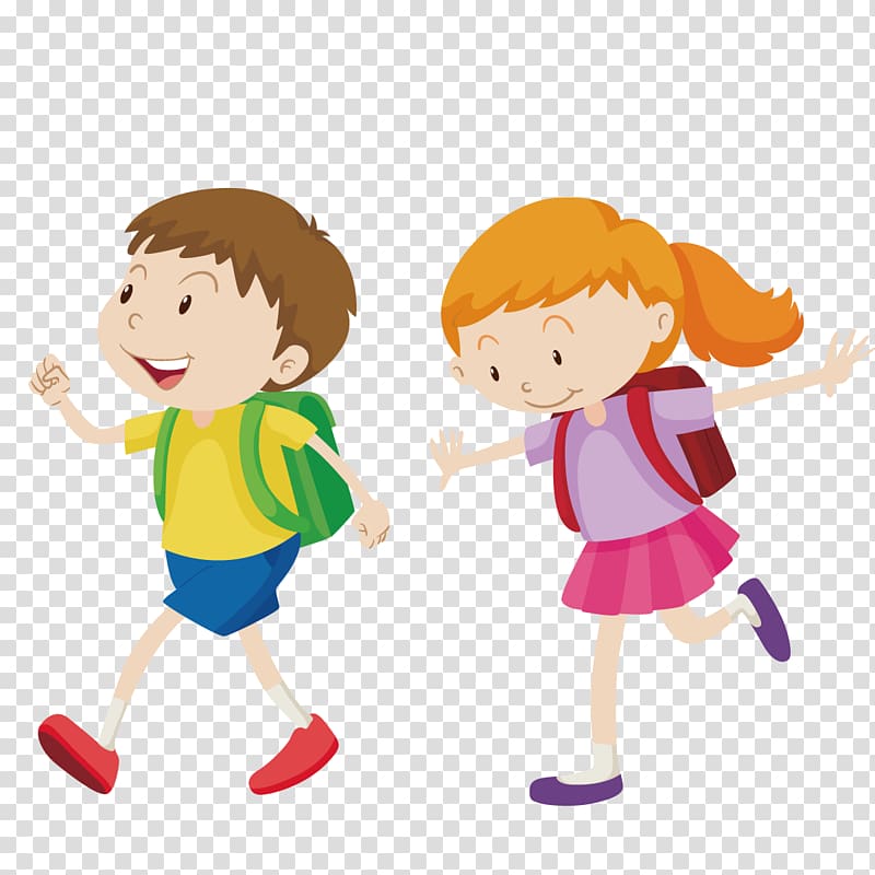 800x800 Animated Boy And Girl Illustration, Walking Boy Go To School