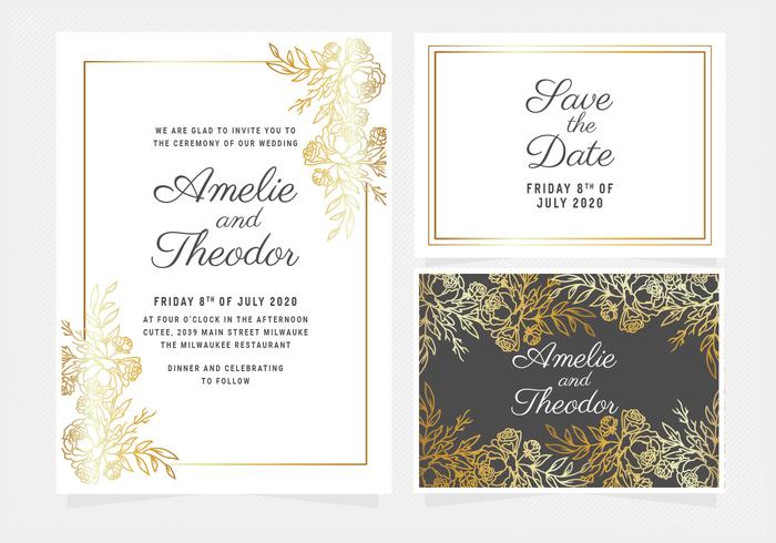 700x490 Vector Gold Floral Wedding Invitation