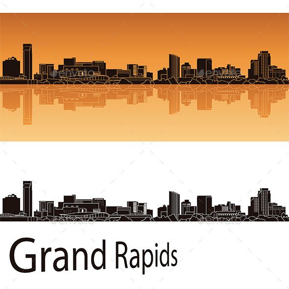590x590 Grand Rapids Skyline In Orange Background In Editable Vector