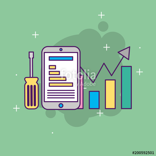 500x500 Start Up Business Smartphone Report Graph Tool Vector Illustration