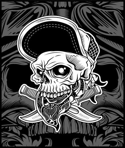 413x490 The Skull Head Wearing Bandana And Hat, For T Shirt Design Artwork