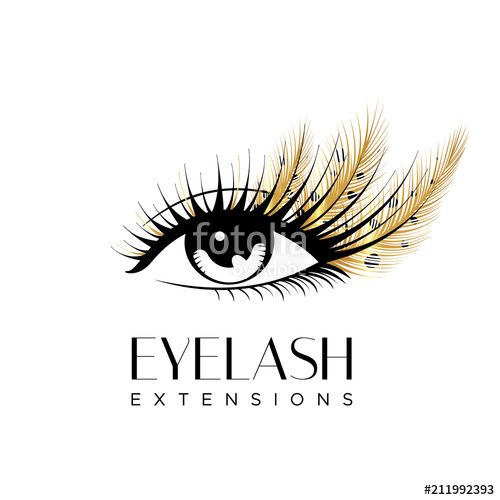 500x500 Eyelash Extension Logo Makeup With Golden Feathers Vector