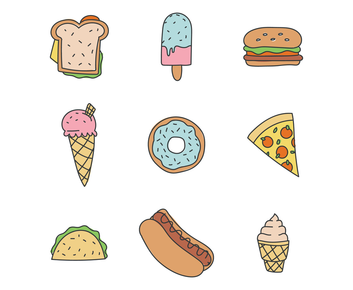 1136x936 Doodled Summer Icon Foods Vector Art Graphics