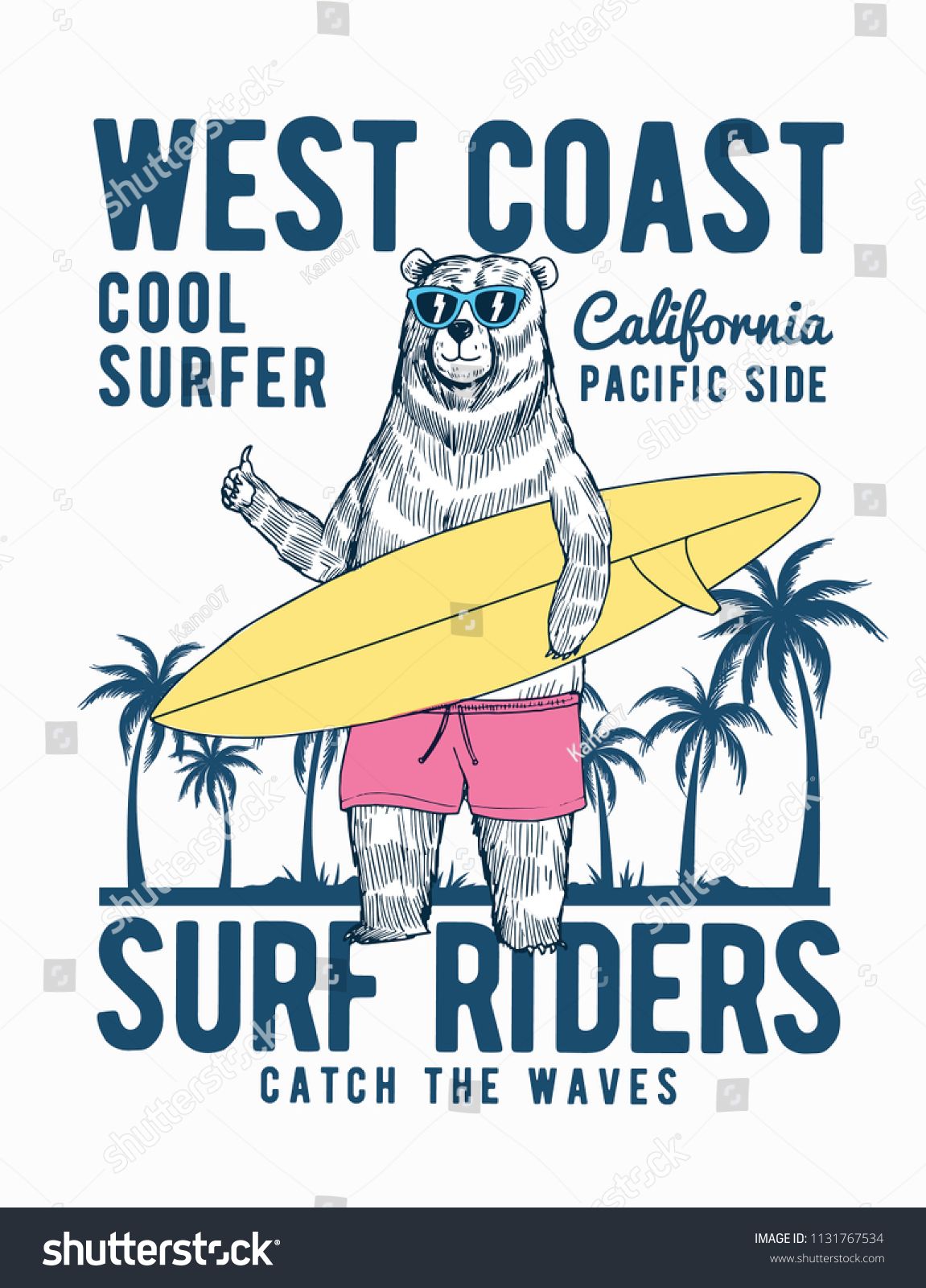 1151x1600 Surfer Bear Vector Illustration California Theme Graphics For T