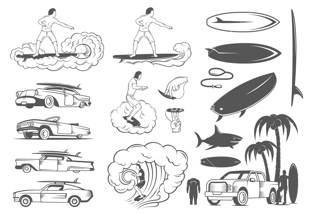 1000x690 Vector Set Of Vintage Surfing Graphics And Elements Surf