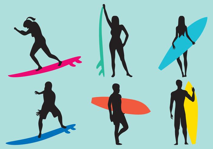 700x490 Woman And Man Surfing Silhouette Vectors