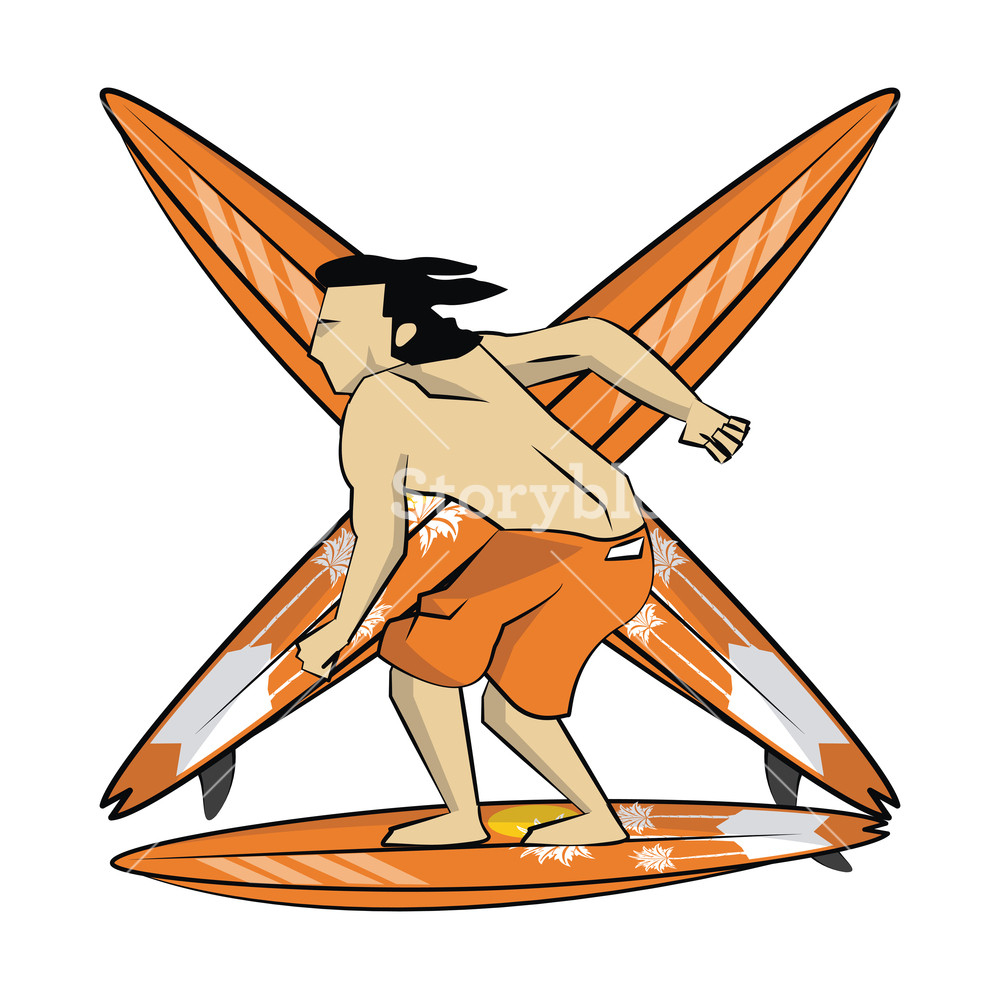 1000x1000 Summer Surfer Man With Surf Table Cartoon Vector Illustration