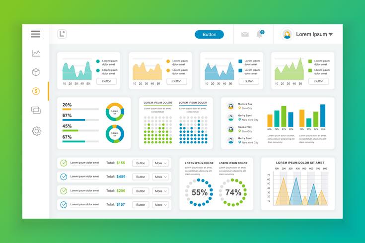 735x490 Dashboard Admin Panel Vector Design Template With Infographic