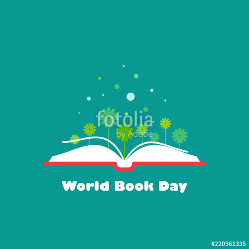 500x500 World Book Day Card Open Book With Green Flowers Sprigs Flat