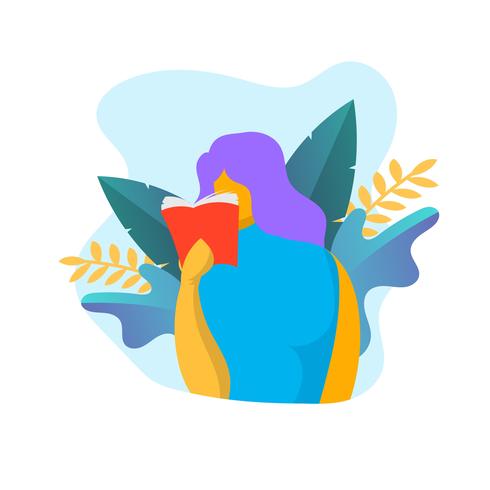 490x490 Flat Cute Bookworm Woman Is Reading Book Vector Illustration