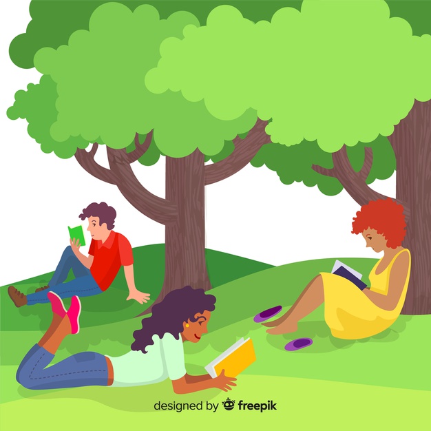 626x626 Flat Design Characters Reading Under Trees Vector Free Download