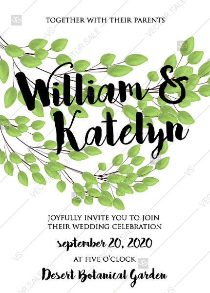 430x600 Greenery Wreath Wedding Invitation Set Eucalyptus Branch Green