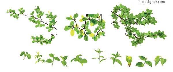 600x251 Designer Fresh Green Leaves Format Vector Material