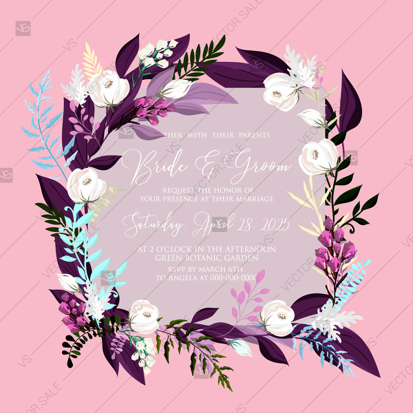 600x600 Wedding Invitation Watercolor Vector Greenery Branches Fern