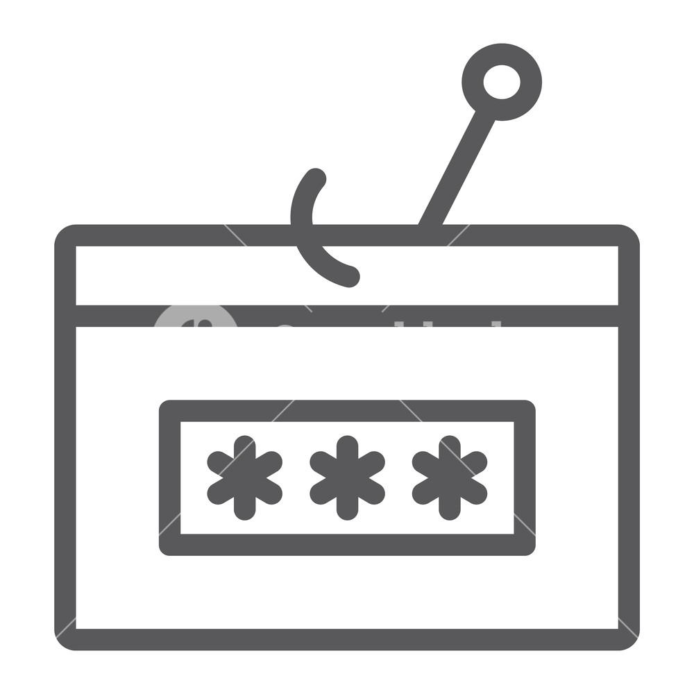 1000x1000 Password Fishing Line Icon, Security And Attack, Hack Sign, Vector