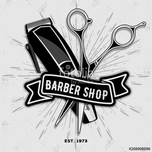 500x500 Barber Shop Vintage Label, Badge, Or Emblem With Scissors And Hair