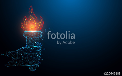 500x313 Hand Holding Torch Flame Form Lines, Triangles And Particle Style