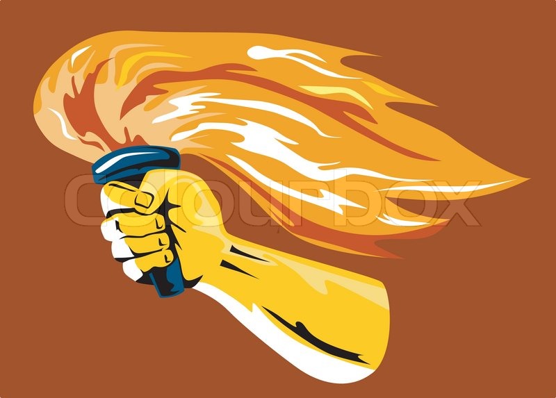 800x573 Hand Holding Torch Flames Stock Vector Colourbox