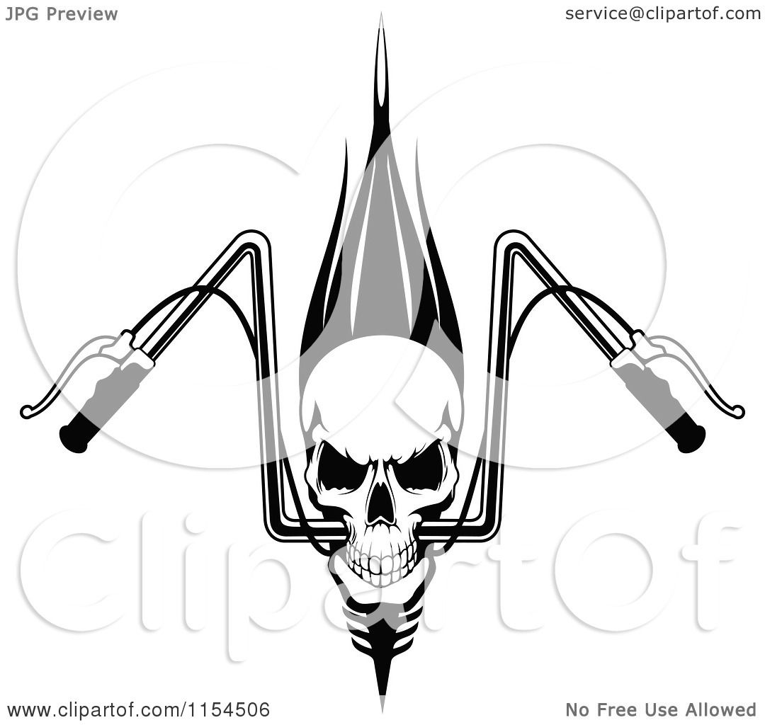 1080x1024 Clipart Of A Black And White Skull With Motorcycle Handlebars