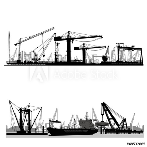 Shipyard, Harbor Skyline Vector Silhouette 500x500 Shipyard, Harbor Skyline Vector Silhouette