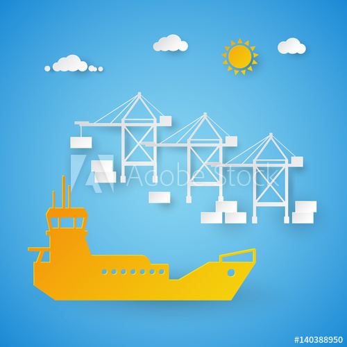 Cargo Ship Loading In Shipping Port Harbor Dock Cut Paper Vector 500x500 Cargo Ship Loading In Shipping Port Harbor Dock Cut Paper Vector