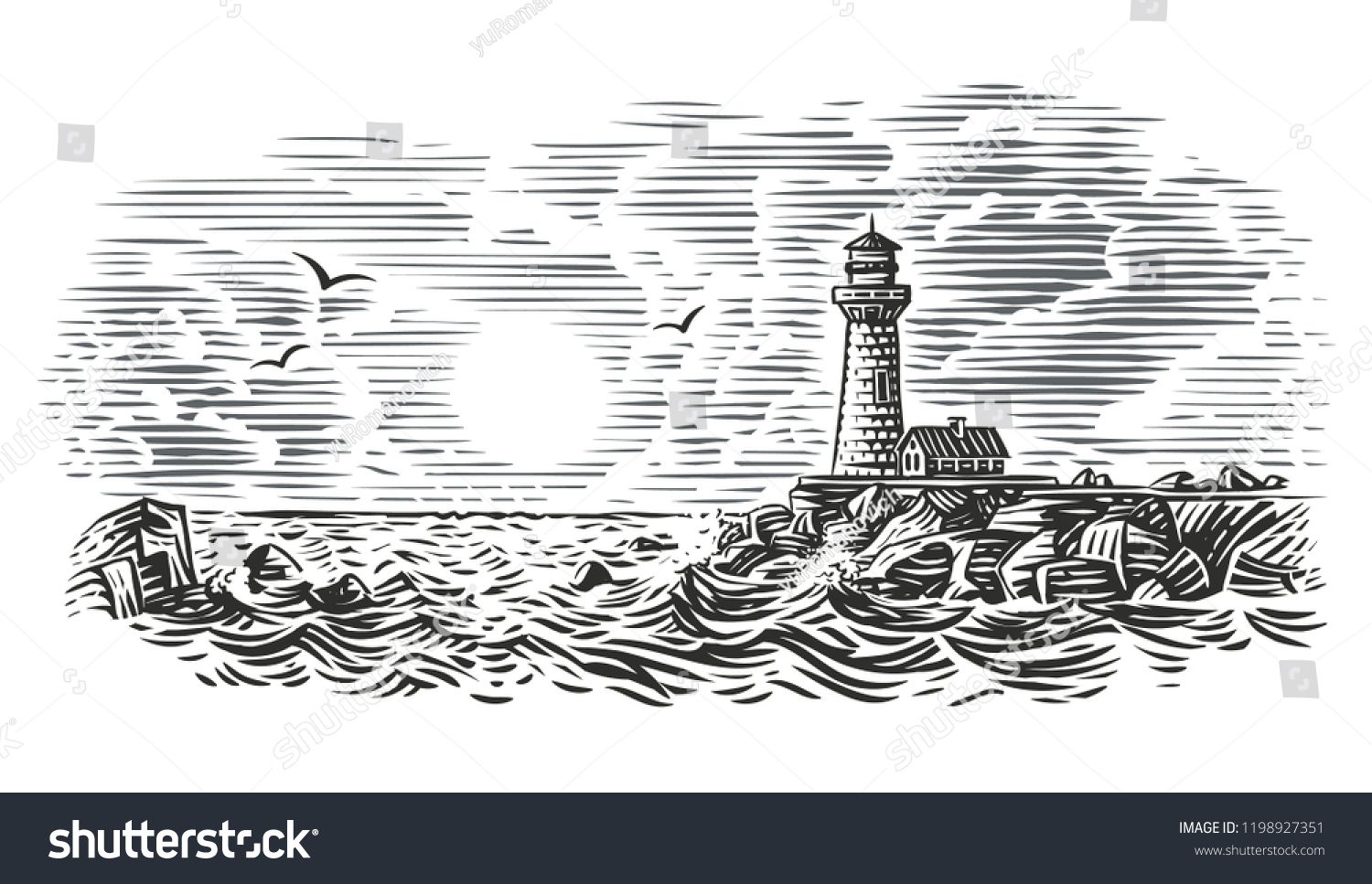 Engraving Style Illustration Of Beacon Vector Style Engraving 1500x967 Engraving Style Illustration Of Beacon Vector Style Engraving