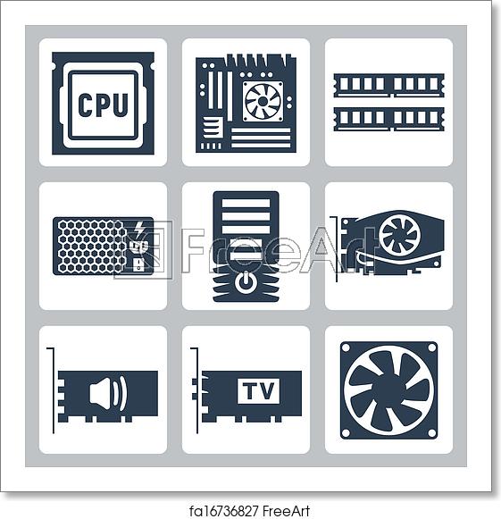 561x581 Free Art Print Of Vector Hardware Icons Set Cpu, Motherboard, Ram
