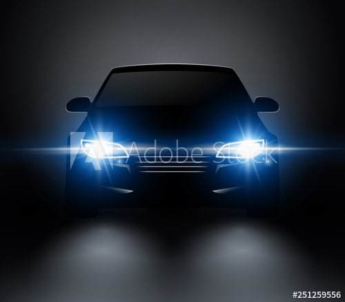 500x437 Car Lights Realistic Front Silhouette View Automobile Vector Car