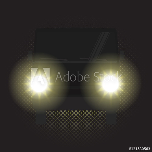 500x500 Night Car, Truck With Headlights In Dark, Vector Illustration