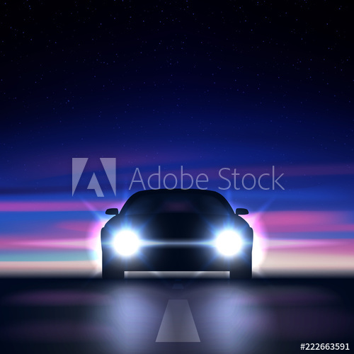 500x500 Night Car With Bright Headlights Against The Background
