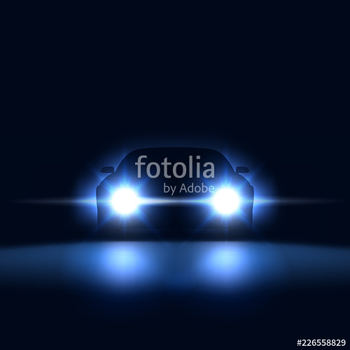 500x500 Night Car With Bright Headlights Approaching In The Dark