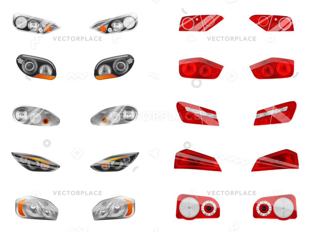 1000x750 Realistic Auto Headlights Set Twelve Isolated Vector Illustration