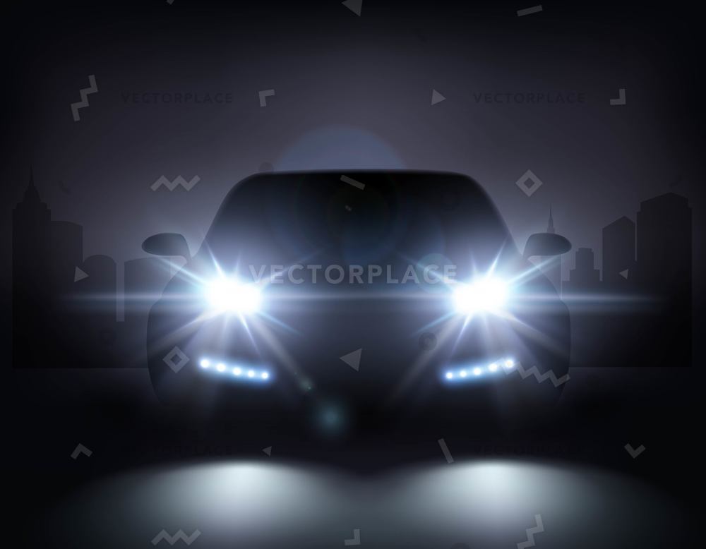 1000x778 Car Lights Realistic Composition Night Urban Vector Illustration