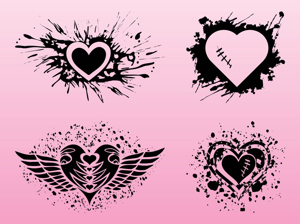 1024x765 Grunge Hearts Designs Vector Art Graphics