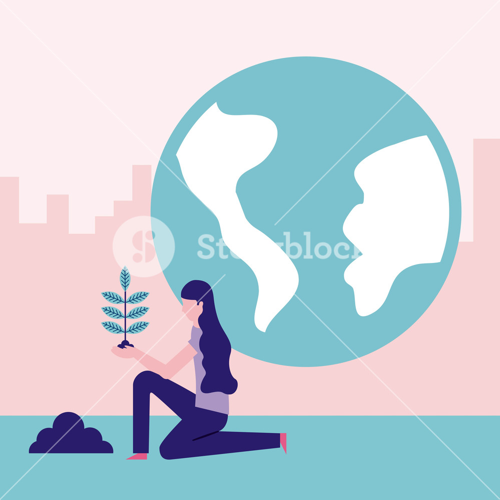 999x1000 Volunteers Help World City Woman Planting Vector Illustration