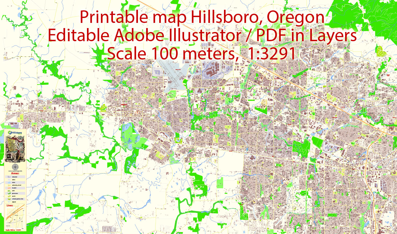 1301x767 City Map Hillsboro Vector Urban Plan Adobe Illustrator Editable