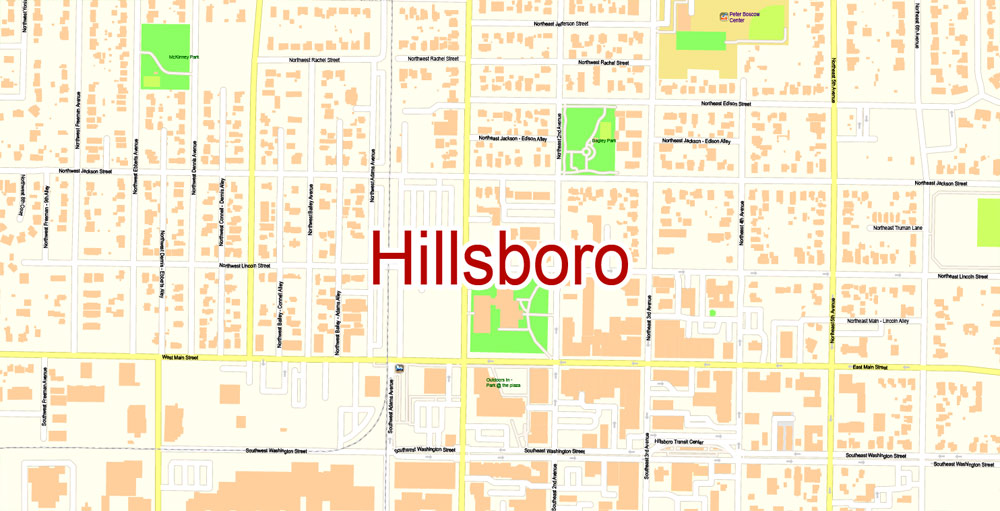 1000x511 City Map Hillsboro Vector Urban Plan Adobe Pdf Editable Street Map
