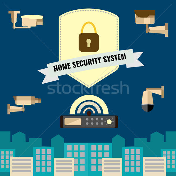 600x600 Home Security Cctv Cam System Flat Design Set Vector Illustration
