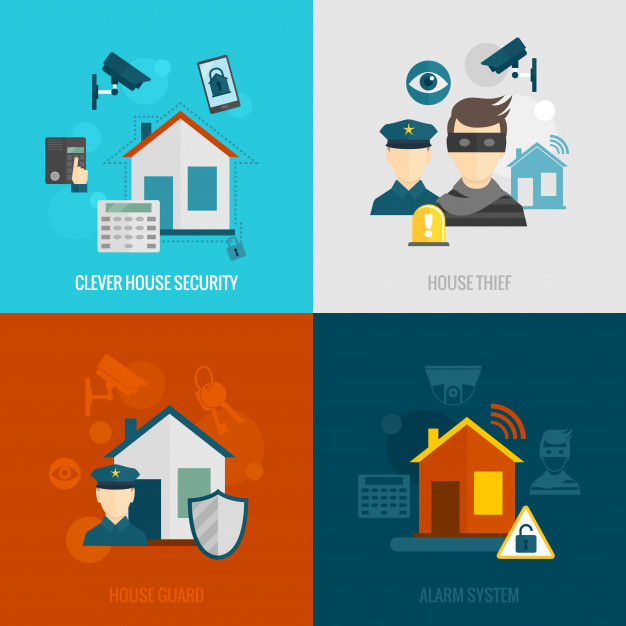 626x626 Home Security Flat Set Vector Free Download